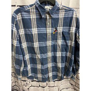 Blue mickey Plaid embroidered ‎ XL button down  long sleeve shirt